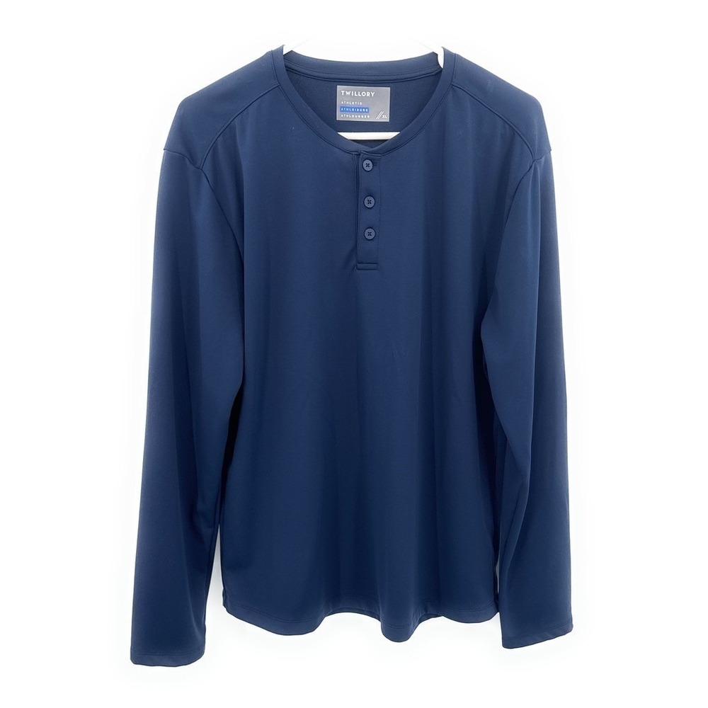 Twillory Athleisure Henley Shirt Mens XL Navy Blue Long Sleeve Performance Top